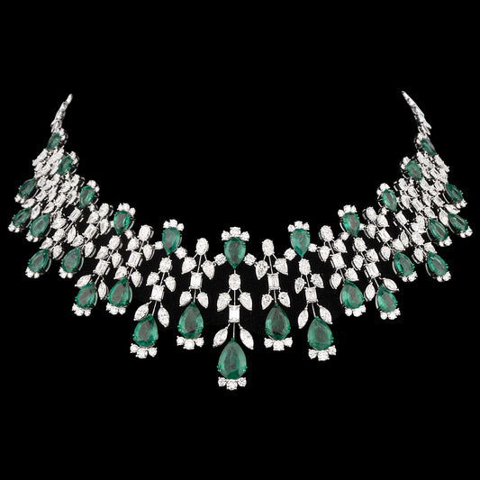 18K White Gold Diamond Necklace - 32.692ct VS-SI-GH with Colour Stones