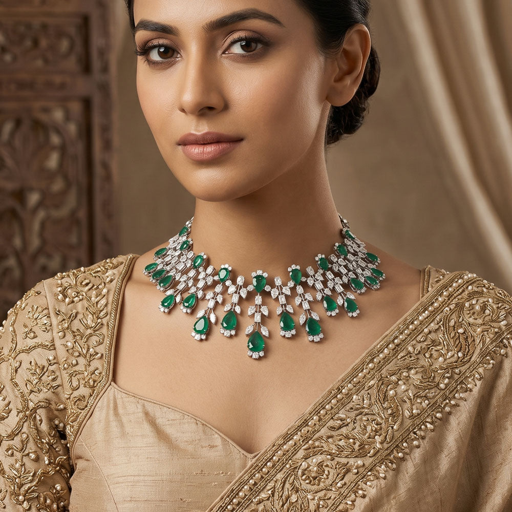 18K White Gold Diamond Necklace - 32.692ct VS-SI-GH with Colour Stones
