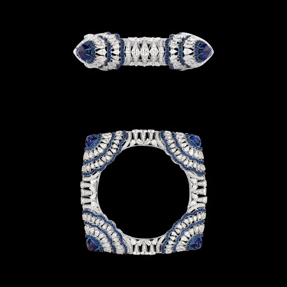 14K White Gold Diamond Bangle - 23.664ct VVS-VS-JK with Colour Stones