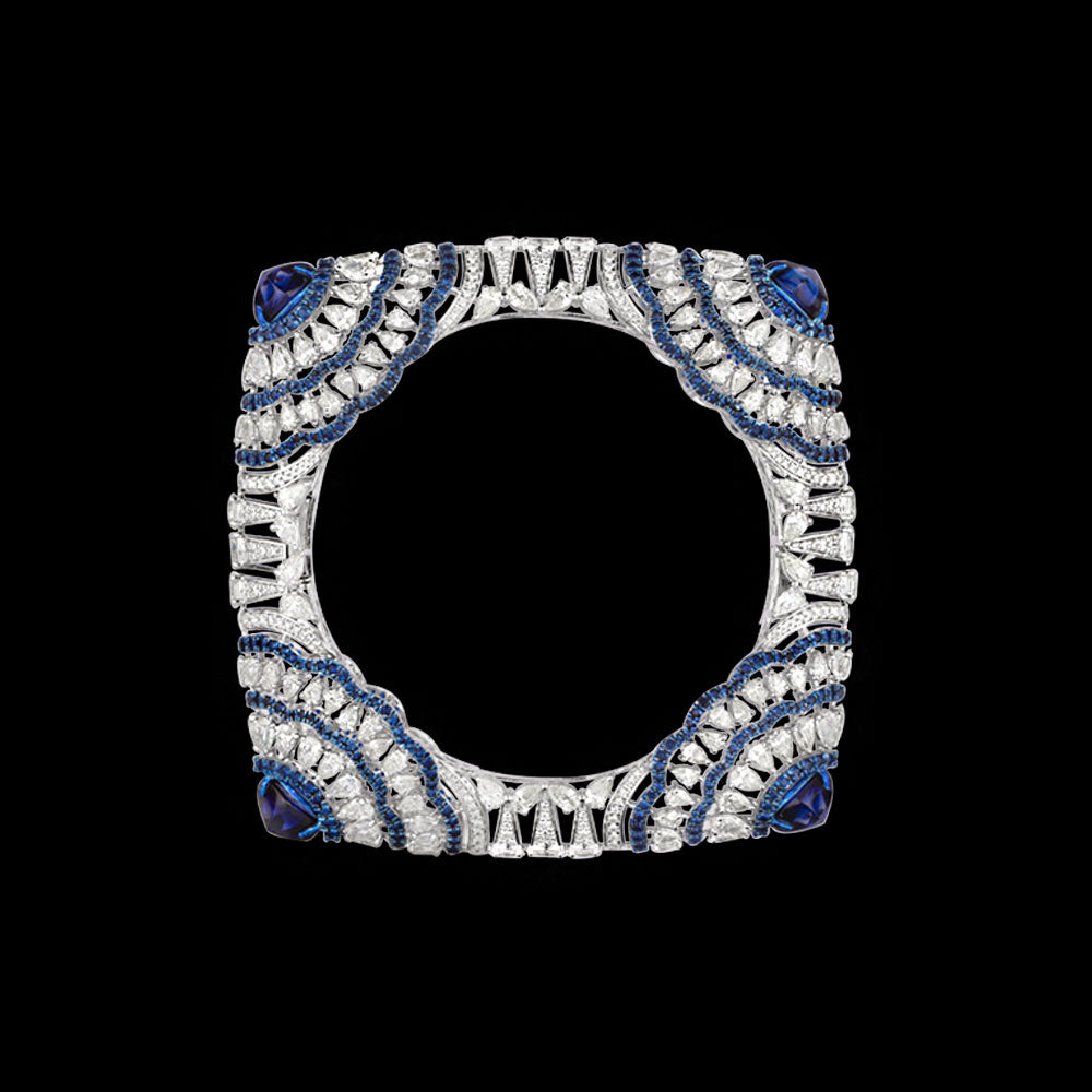 14K White Gold Diamond Bangle - 23.664ct VVS-VS-JK with Colour Stones