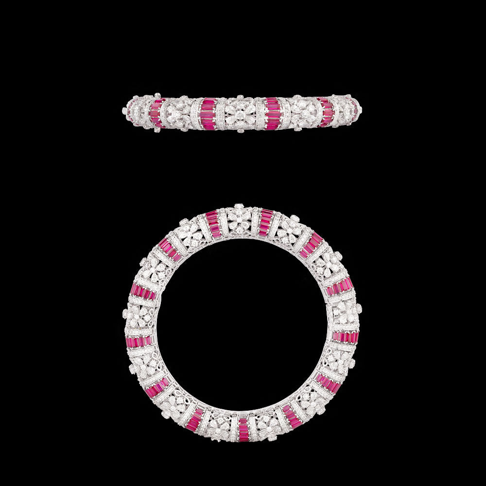 18K White Gold Diamond Bangle - 15.952ct VVS-VS-FG with Colour Stones