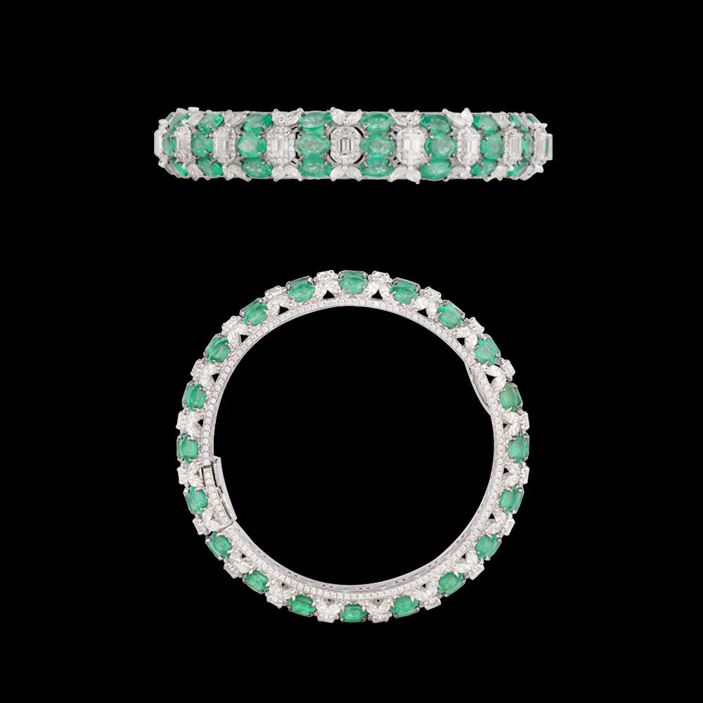 18K White Gold Diamond Bangle - 13.62ct VVS-VS-IJ with Colour Stones