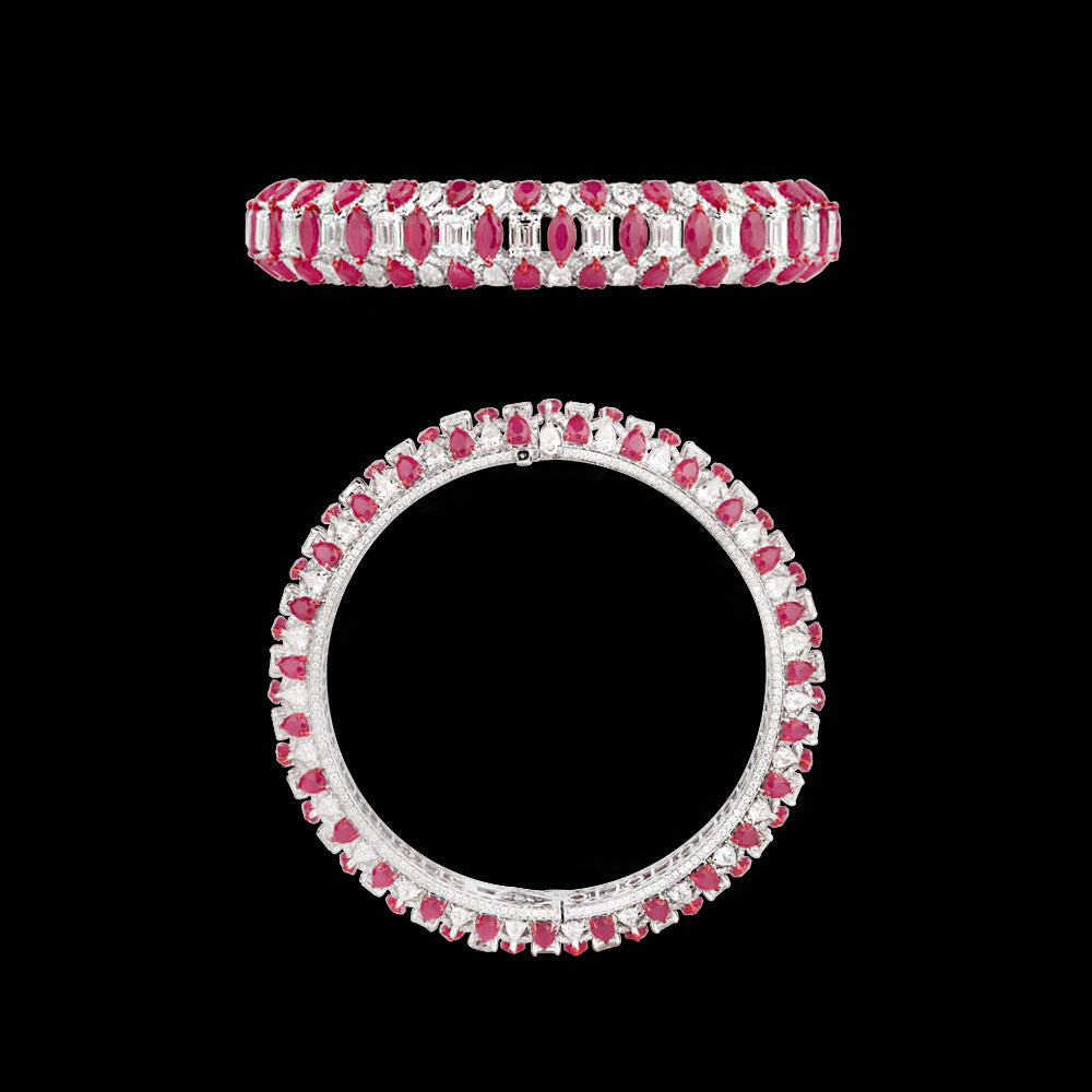 18K White Gold Diamond Bangle - 18.678ct VVS-VS-GH with Colour Stones