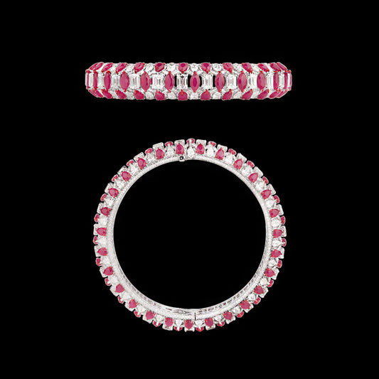 18K White Gold Diamond Bangle - 18.678ct VVS-VS-GH with Colour Stones