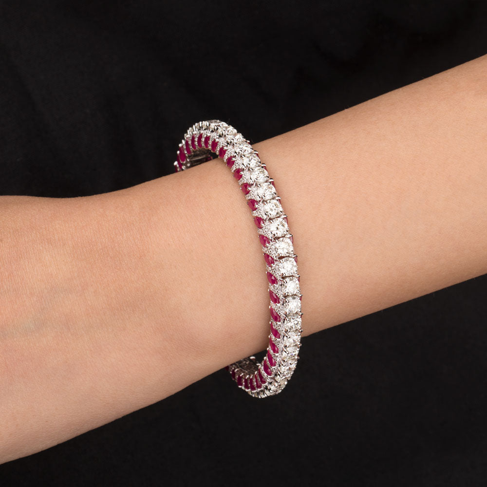 18K White Gold Diamond Bangle - 18.005ct VVS-VS-HI with Colour Stones