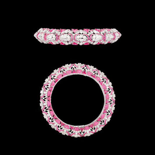 18K White Gold Diamond Bangle - 19.908ct VVS-FG with Colour Stones