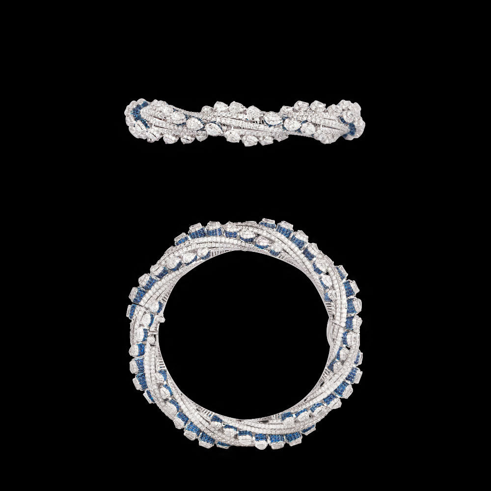18K White Gold Diamond Bangle - 16.105ct VVS-VS-EF with Colour Stones