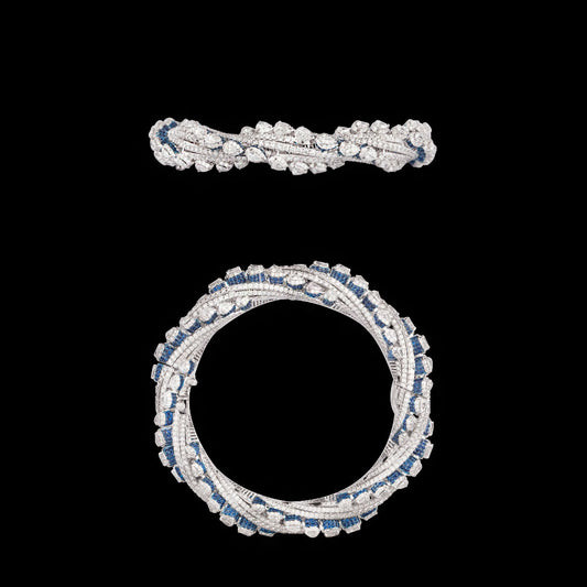 18K White Gold Diamond Bangle - 16.105ct VVS-VS-EF with Colour Stones