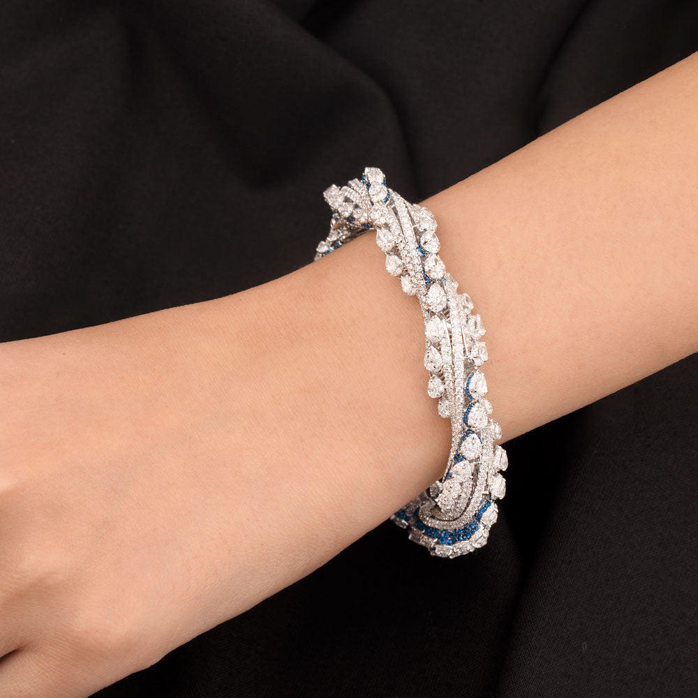 18K White Gold Diamond Bangle - 16.105ct VVS-VS-EF with Colour Stones