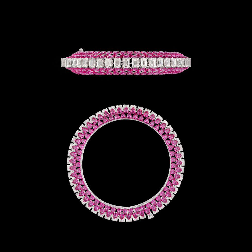 18K White Gold Diamond Bangle - 22.49ct VVS-VS-HI with Colour Stones