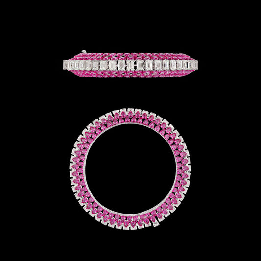 18K White Gold Diamond Bangle - 22.49ct VVS-VS-HI with Colour Stones