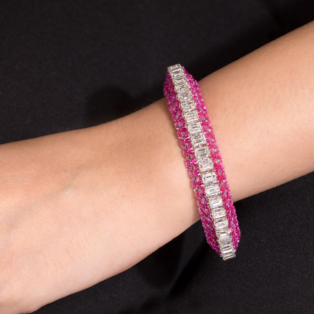 18K White Gold Diamond Bangle - 22.49ct VVS-VS-HI with Colour Stones