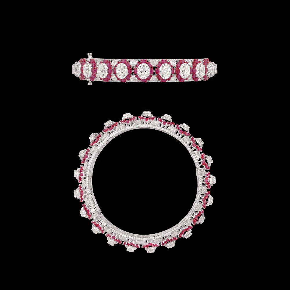 18K White Gold Diamond Bangle - 22.262ct VVS-VS-GH with Colour Stones