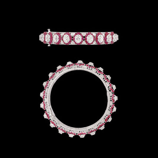 18K White Gold Diamond Bangle - 22.262ct VVS-VS-GH with Colour Stones