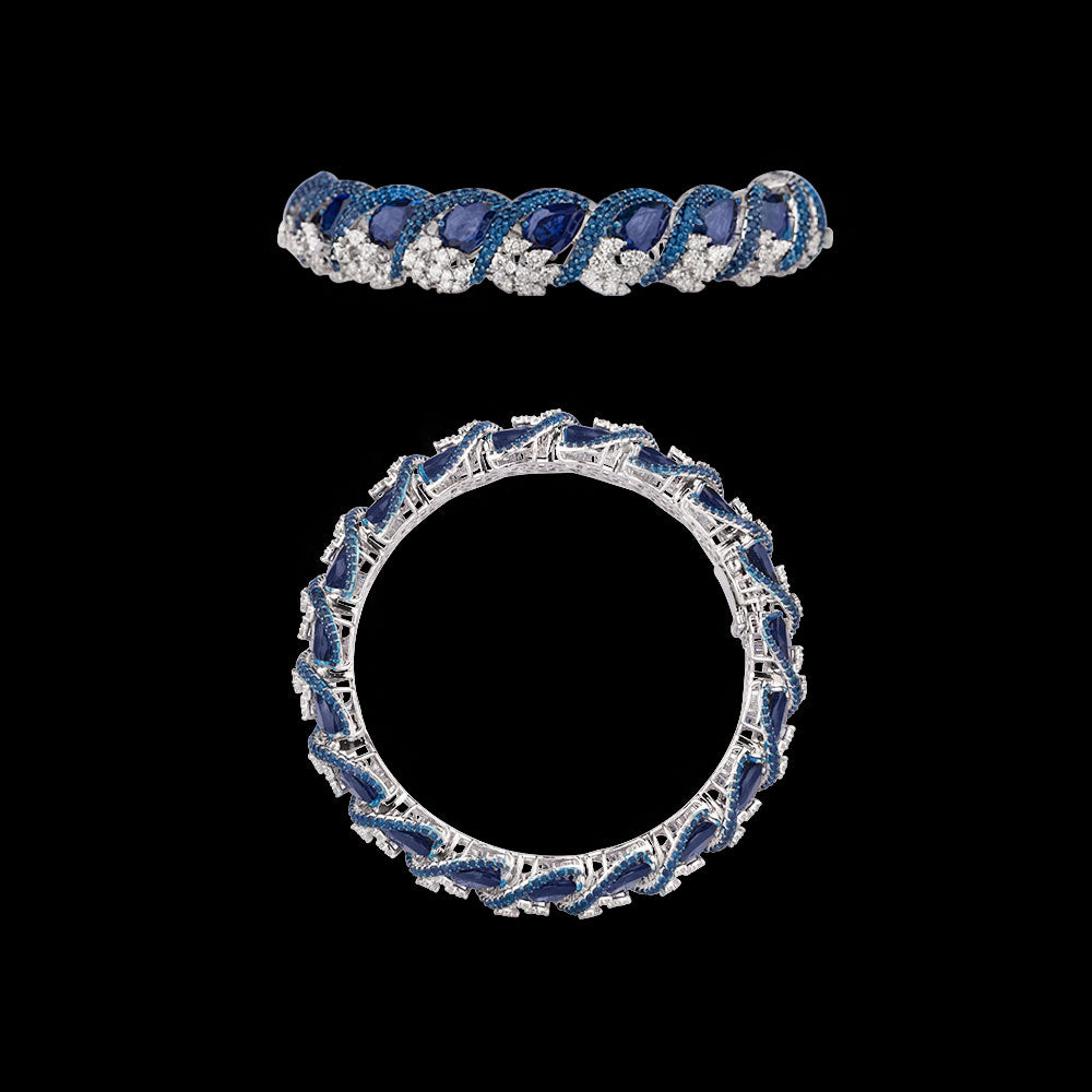 18K White Gold Diamond Bangle - 3.692ct VVS-VS-GH with Colour Stones