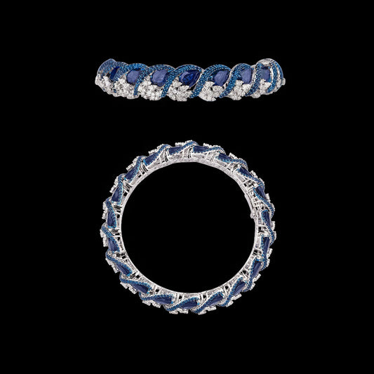18K White Gold Diamond Bangle - 3.692ct VVS-VS-GH with Colour Stones