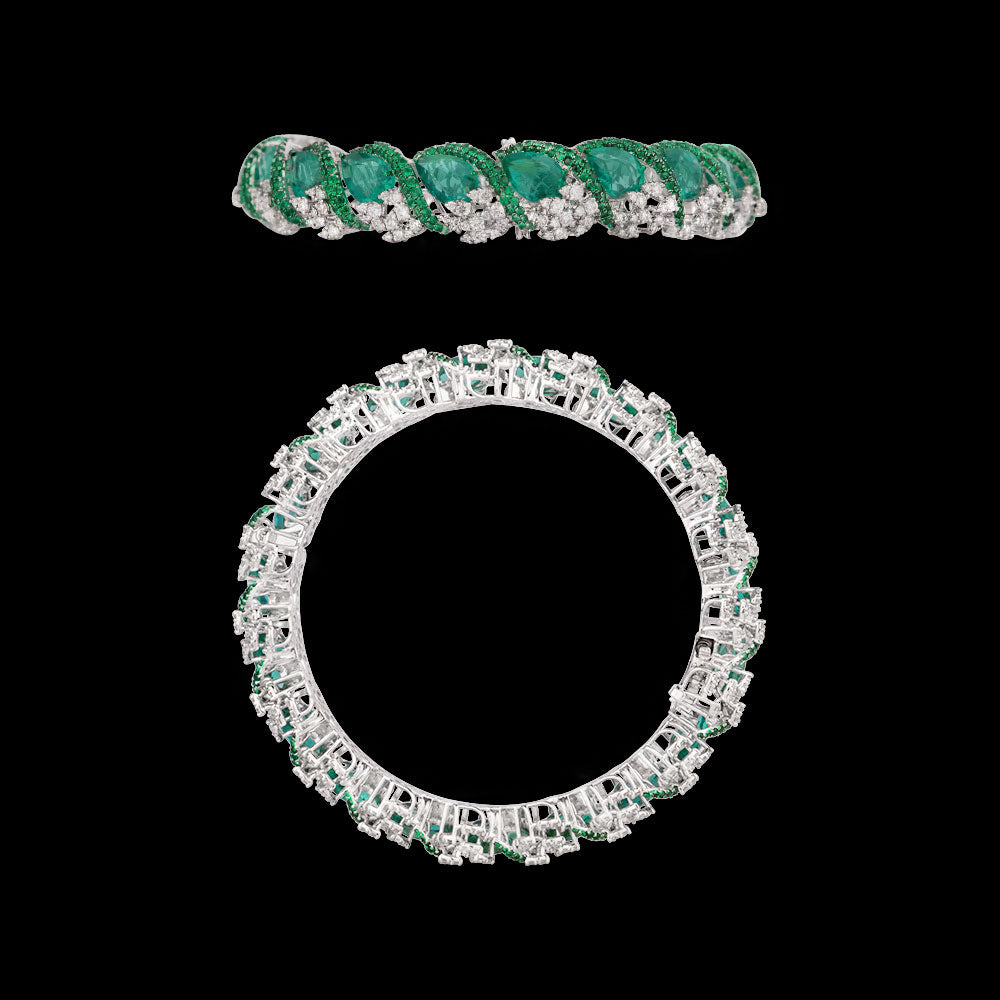 18K White Gold Diamond Bangle - 3.914ct VVS-VS-GH with Colour Stones