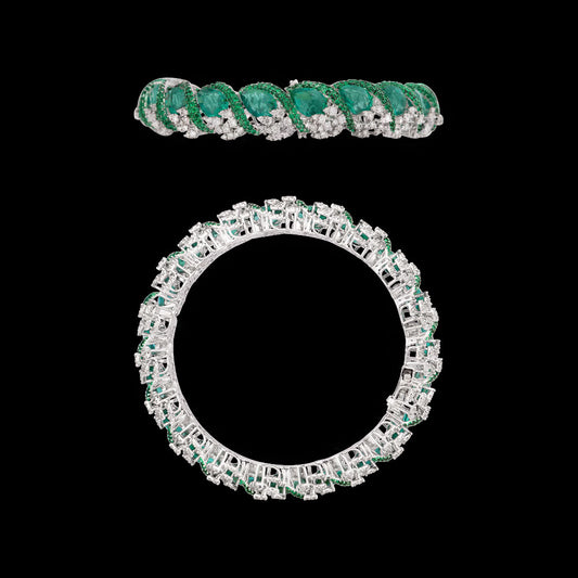18K White Gold Diamond Bangle - 3.914ct VVS-VS-GH with Colour Stones