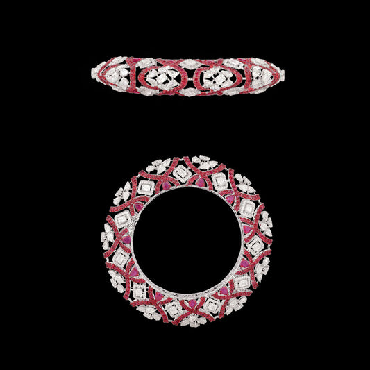 14K White Gold Diamond Bangle - 25.272ct VVS-VS-HI with Colour Stones