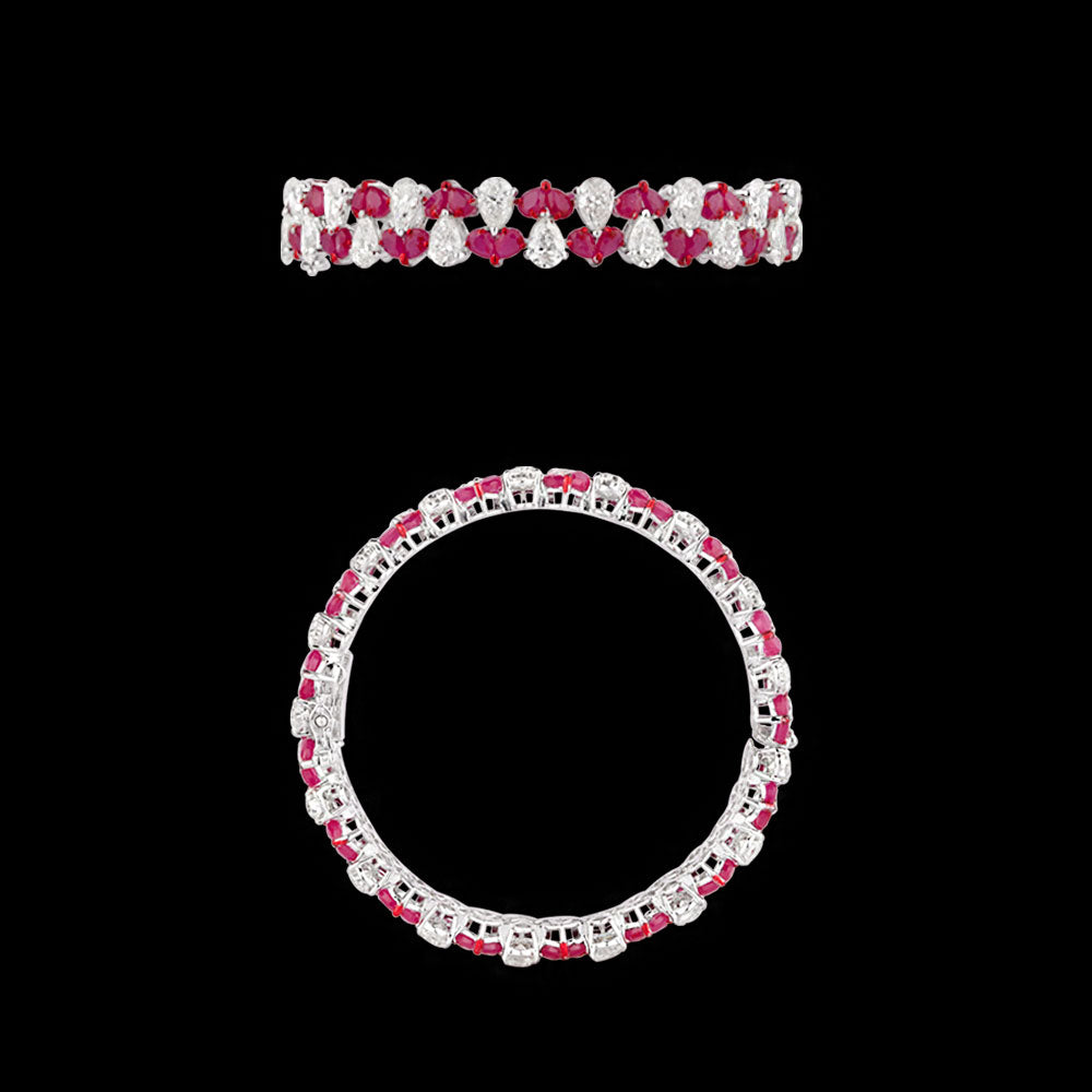 14K White Gold Diamond Bangle - 17.368ct VS-SI-IJ with Colour Stones