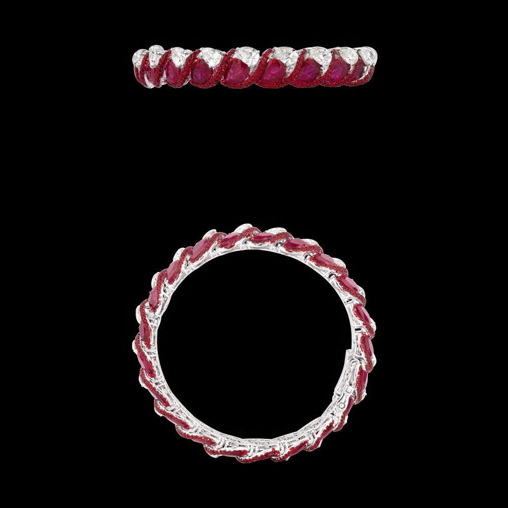 14K White Gold Diamond Bangle - 10.699ct VS-SI-IJ with Colour Stones