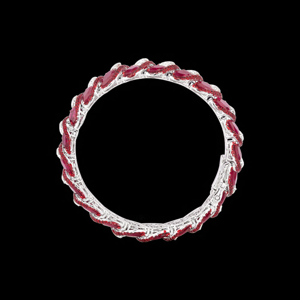 14K White Gold Diamond Bangle - 10.699ct VS-SI-IJ with Colour Stones