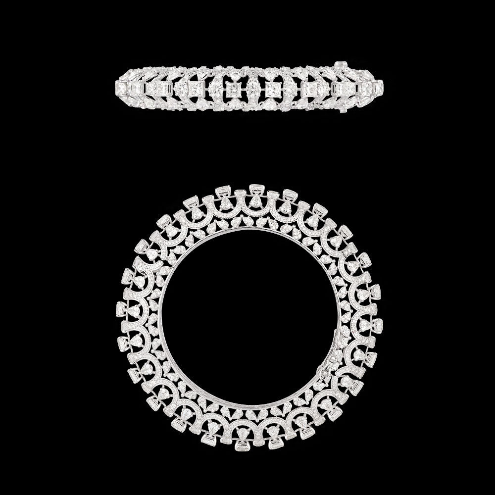 14K White Gold Diamond Bangle - 37.919ct VVS-VS-HI