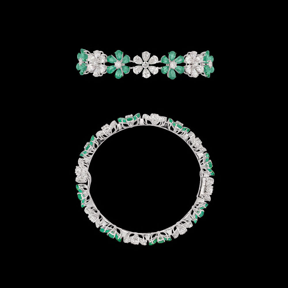 14K White Gold Diamond Bangle - 13.488ct VS-SI-GH with Colour Stones