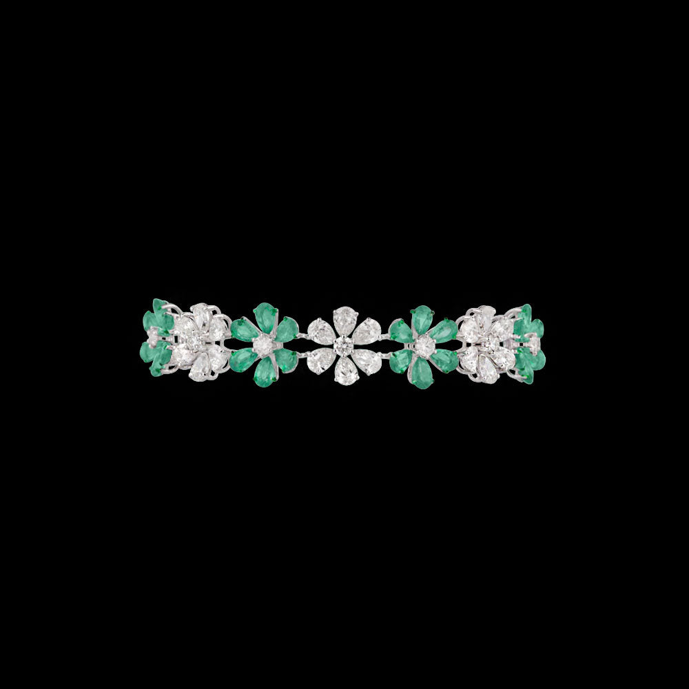 14K White Gold Diamond Bangle - 13.488ct VS-SI-GH with Colour Stones