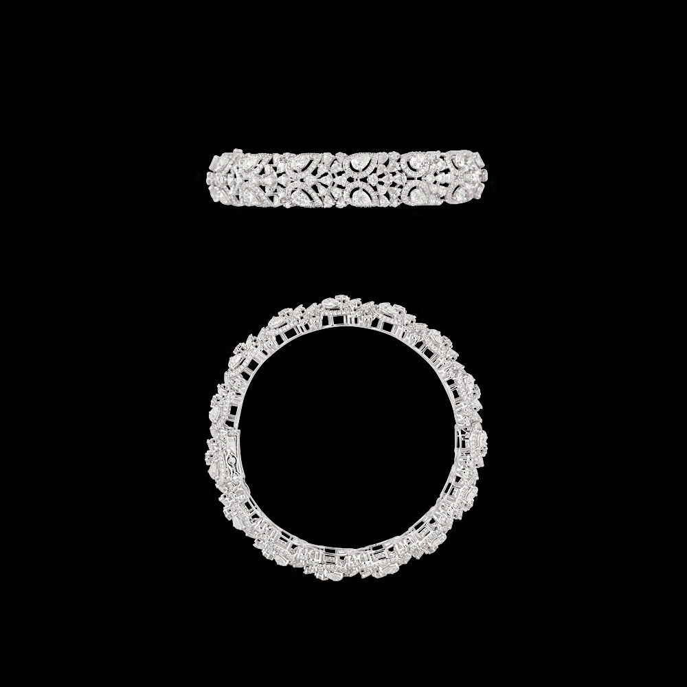 14K White Gold Diamond Bangle - 15.063ct VS-SI-EF