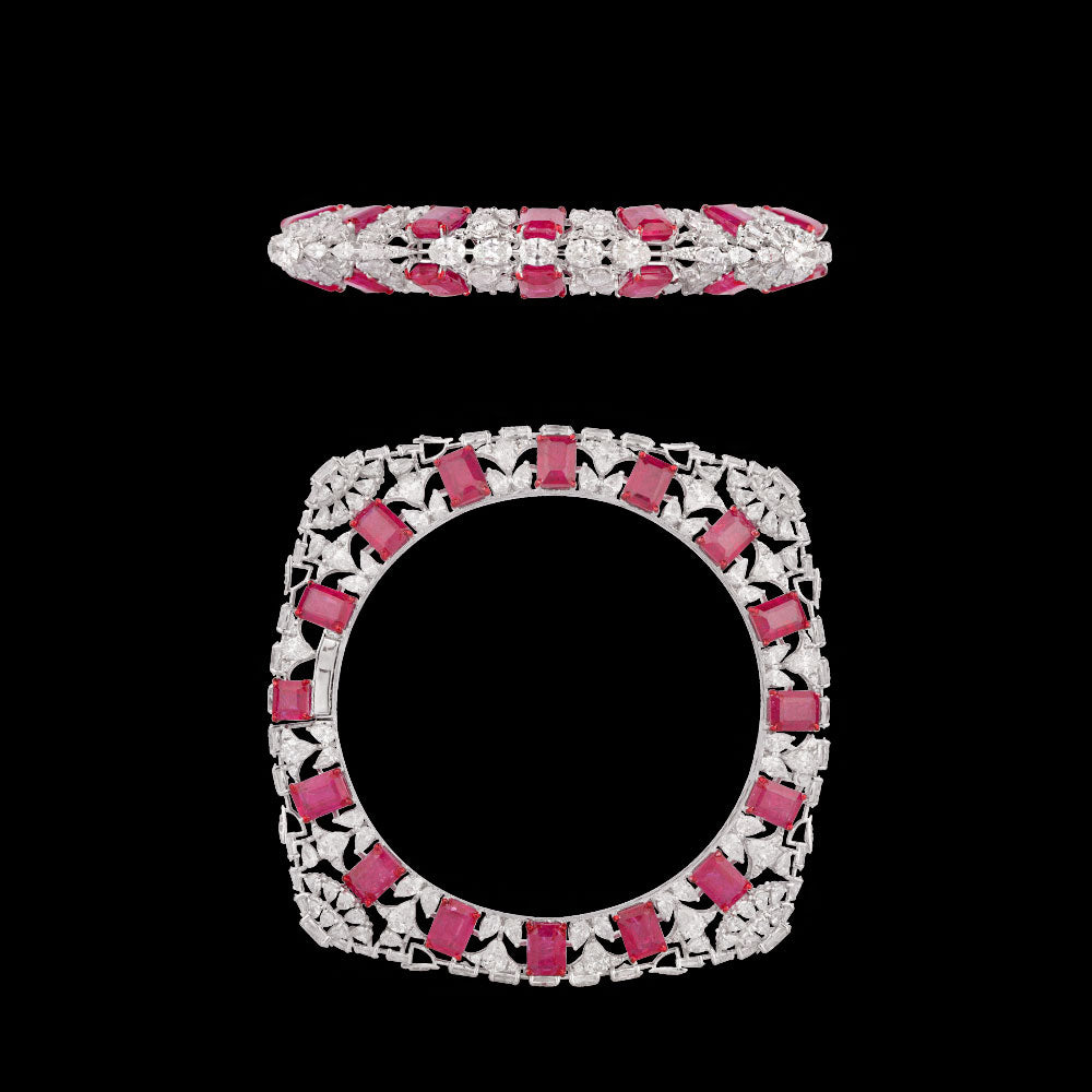 14K White Gold Diamond Bangle - 20.607ct VS-SI-FG with Colour Stones