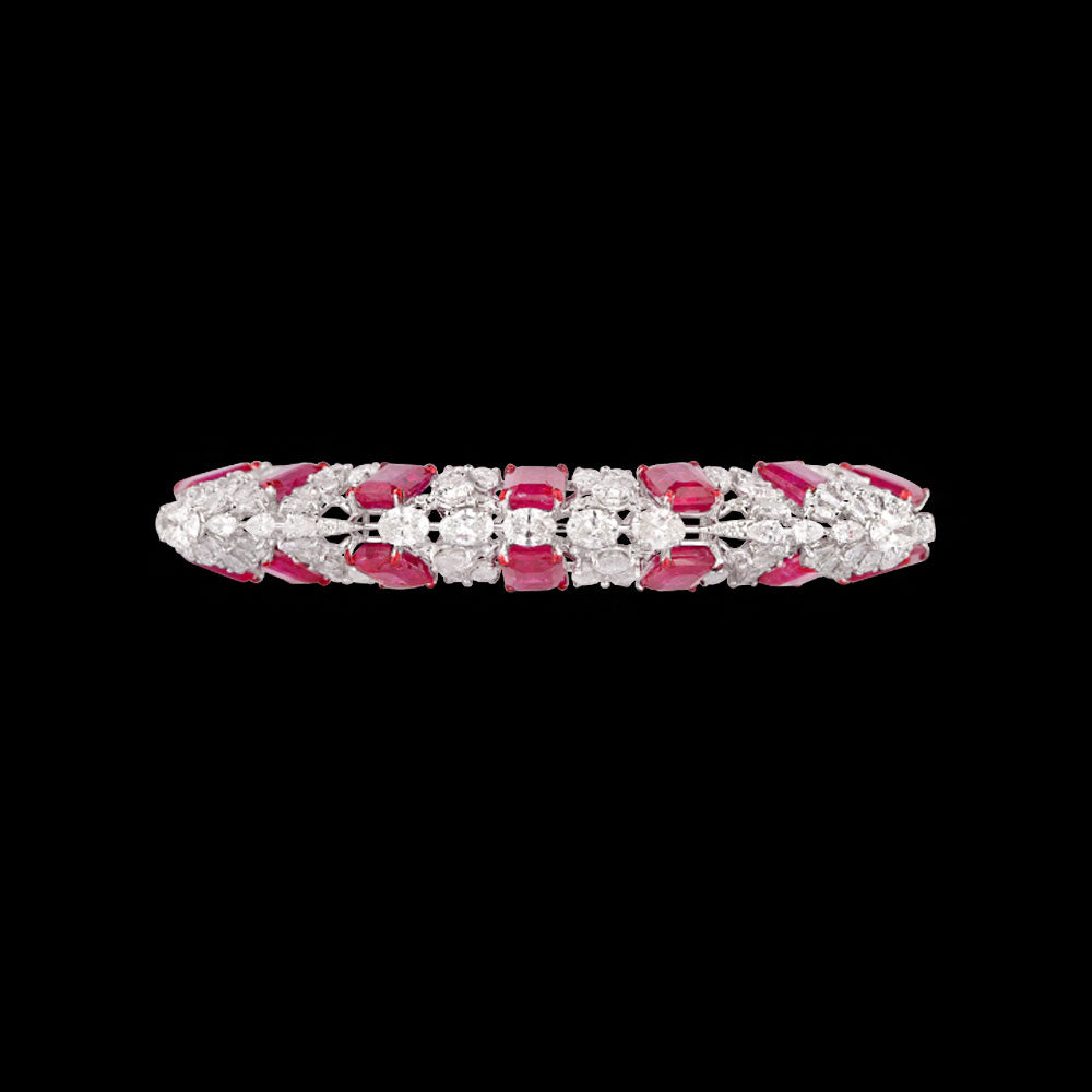 14K White Gold Diamond Bangle - 20.607ct VS-SI-FG with Colour Stones
