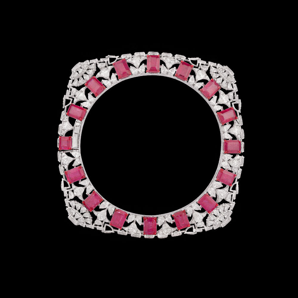 14K White Gold Diamond Bangle - 20.607ct VS-SI-FG with Colour Stones
