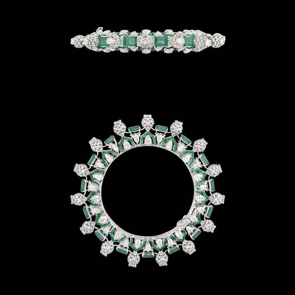 14K White Gold Diamond Bangle - 23.68ct VS-SI-IJ with Colour Stones