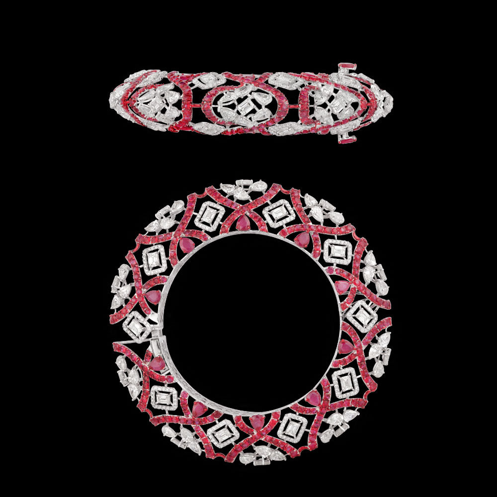 18K White Gold Diamond Bangle - 22.053ct VVS-VS-HI with Colour Stones