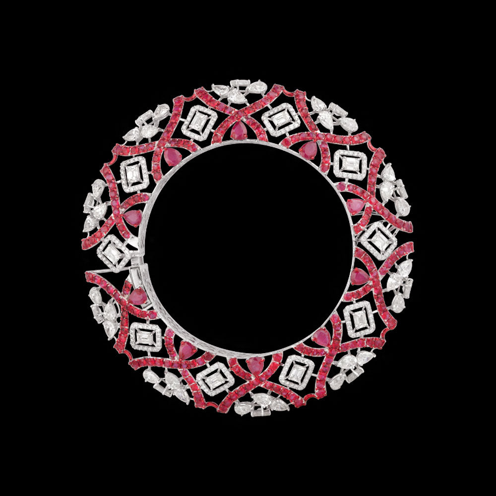 18K White Gold Diamond Bangle - 22.053ct VVS-VS-HI with Colour Stones