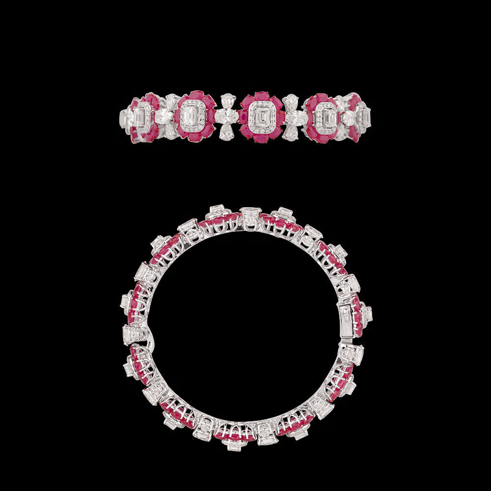 14K White Gold Diamond Bangle - 17.906ct VVS-VS-HI with Colour Stones