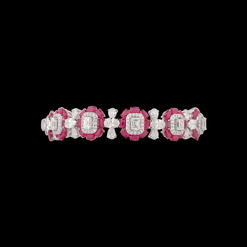 14K White Gold Diamond Bangle - 17.906ct VVS-VS-HI with Colour Stones