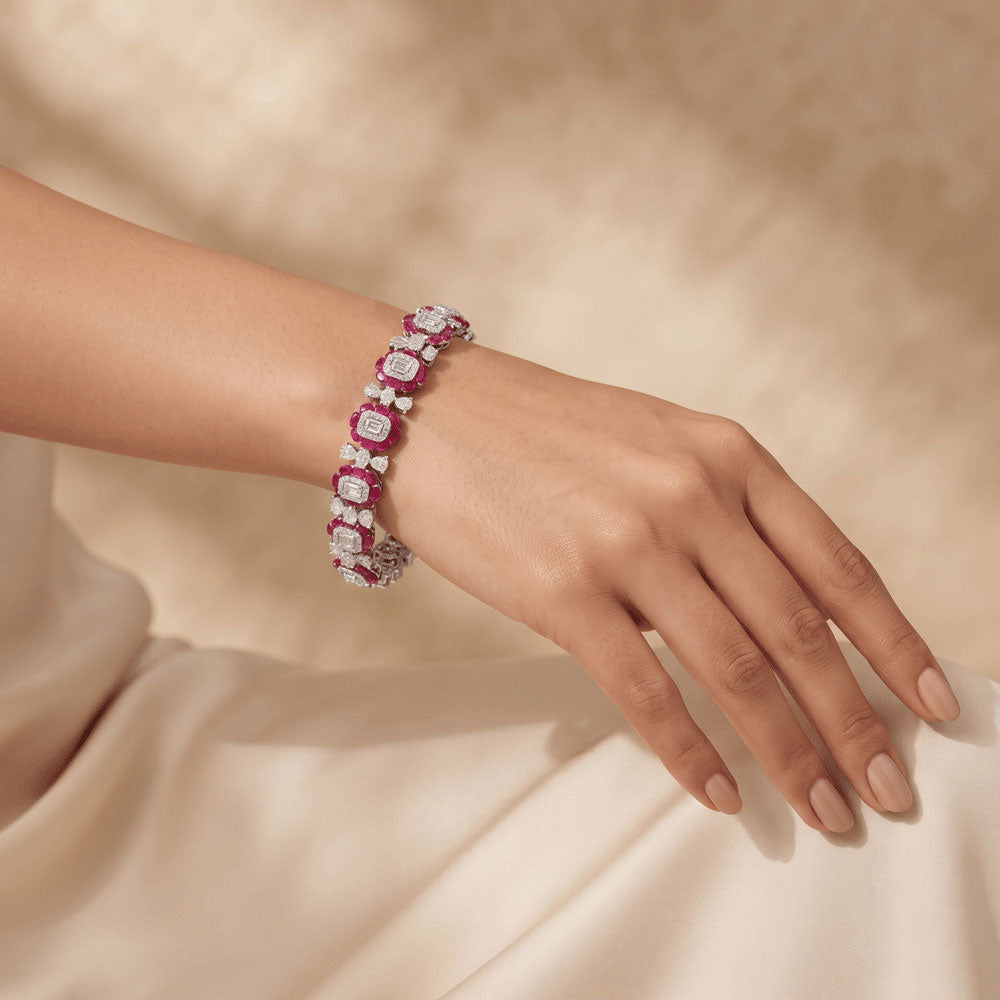 14K White Gold Diamond Bangle - 17.906ct VVS-VS-HI with Colour Stones