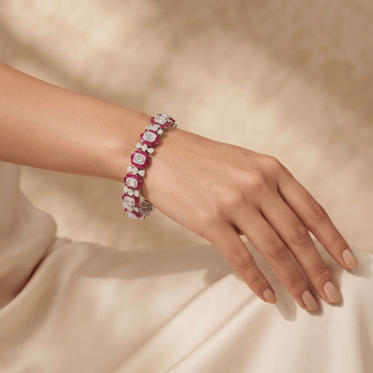 14K White Gold Diamond Bangle - 17.906ct VVS-VS-HI with Colour Stones