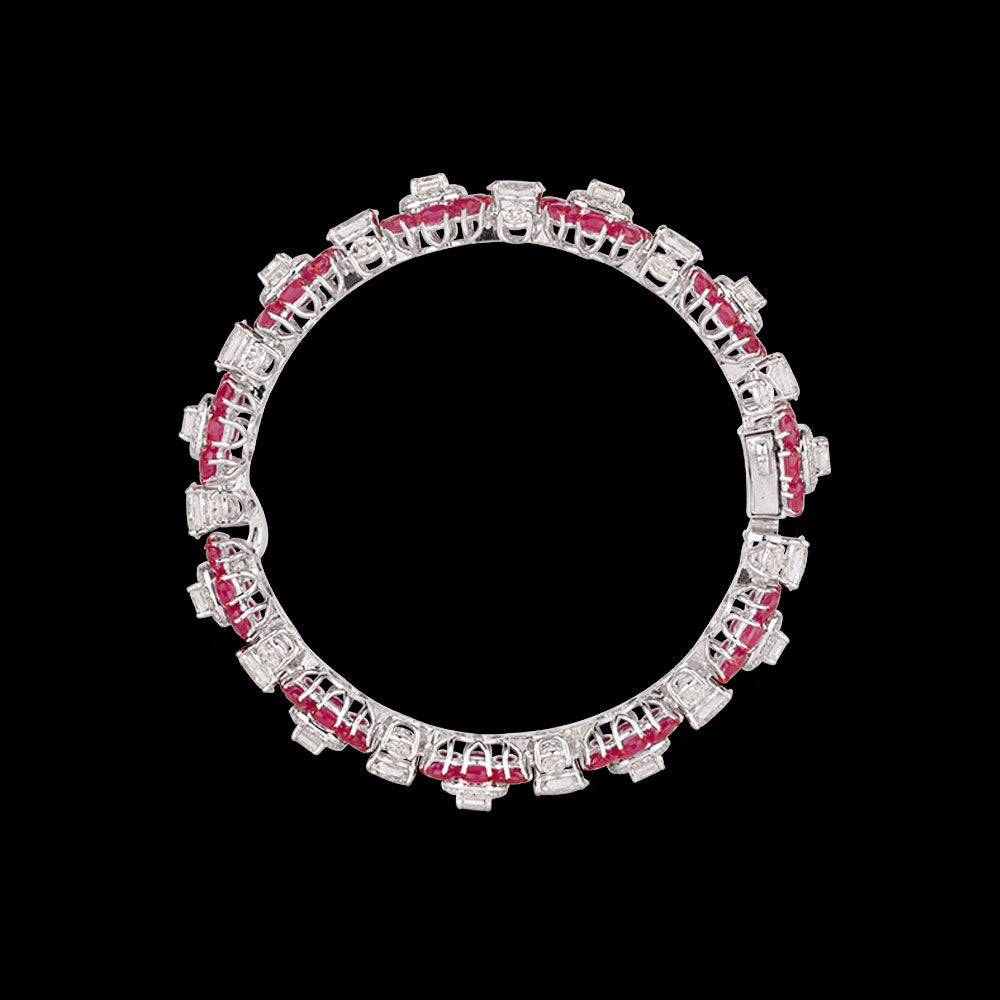 14K White Gold Diamond Bangle - 17.906ct VVS-VS-HI with Colour Stones