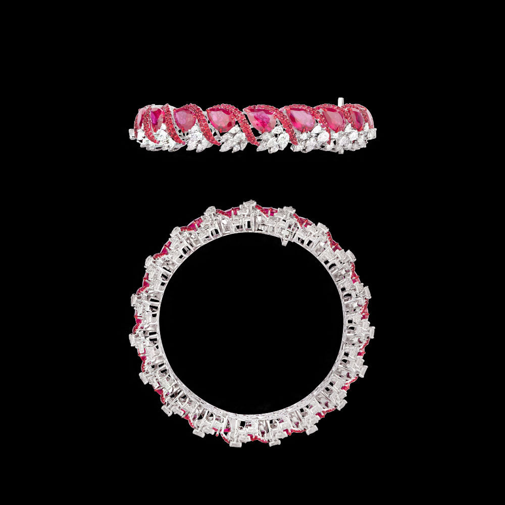 18K White Gold Diamond Bangle - 15.842ct VVS-VS-FG with Colour Stones