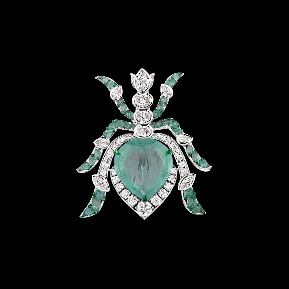 14K White Gold Diamond Brooch - 3.163ct VVS-VS-FG with Colour Stones