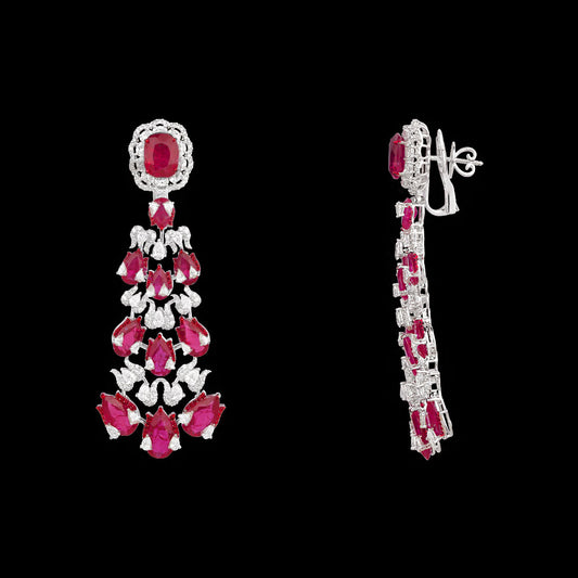 18K White Gold Diamond Earrings - 7.779ct VVS-VS-EF with Colour Stones