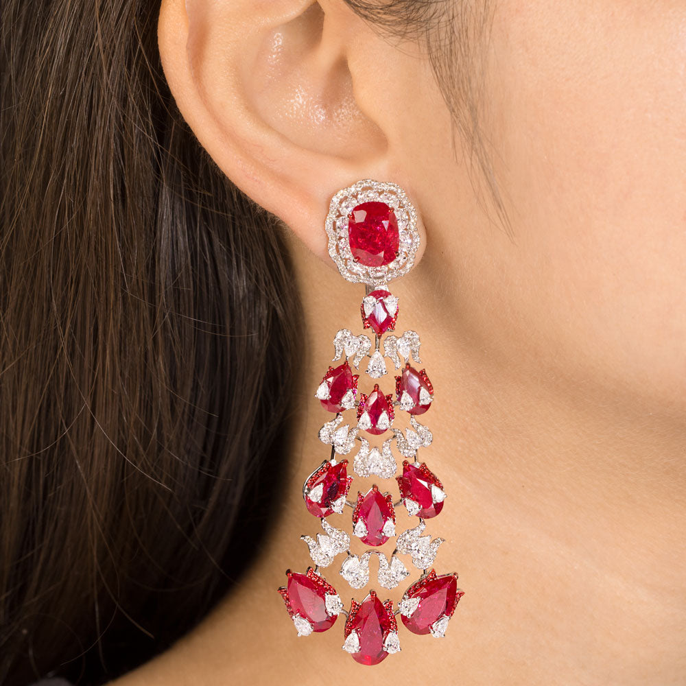 18K White Gold Diamond Earrings - 7.779ct VVS-VS-EF with Colour Stones