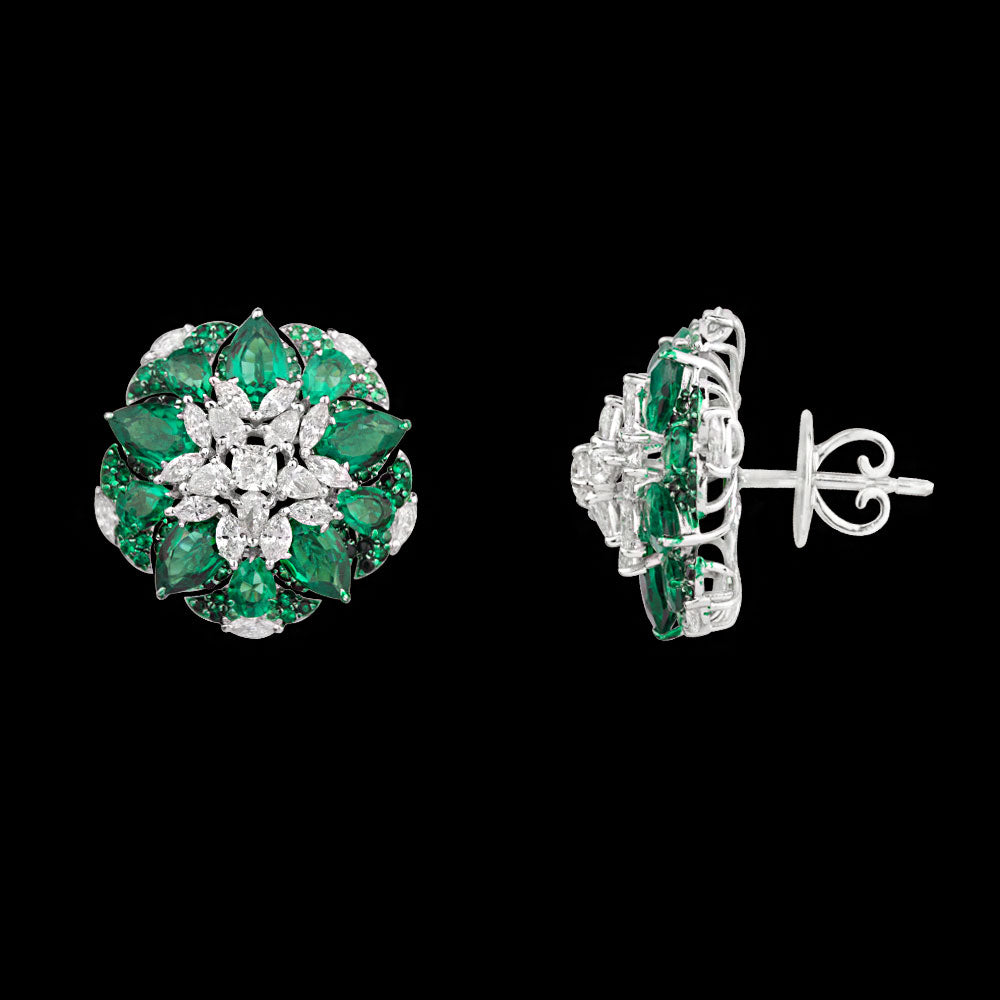 18K White Gold Diamond Earrings - 1.892ct VS-SI-FG with Colour Stones