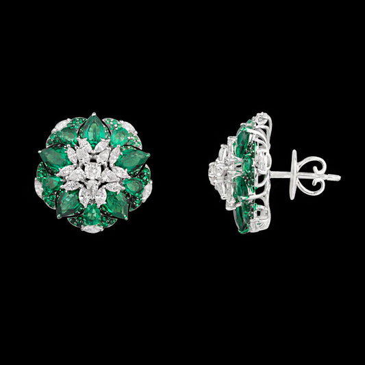18K White Gold Diamond Earrings - 1.892ct VS-SI-FG with Colour Stones