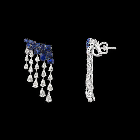 14K White Gold Diamond Earrings - 6.304ct VS-SI-HI with Colour Stones