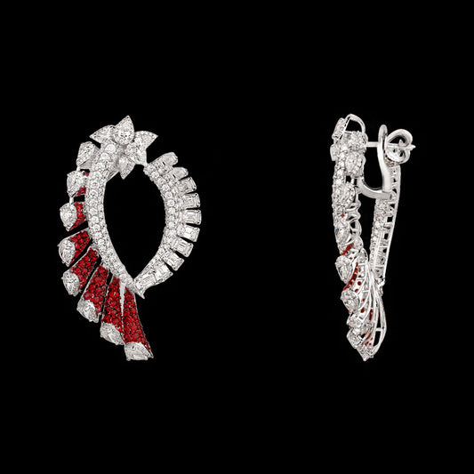 18K White Gold Diamond Earrings - 13.8ct VVS-VS-HI with Colour Stones