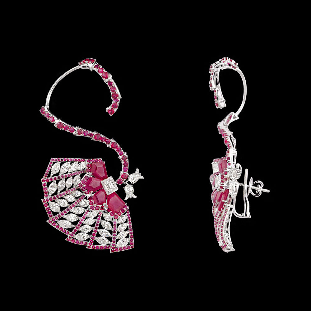 18K White Gold Diamond Earrings - 15.18ct VS-SI-IJ with Colour Stones